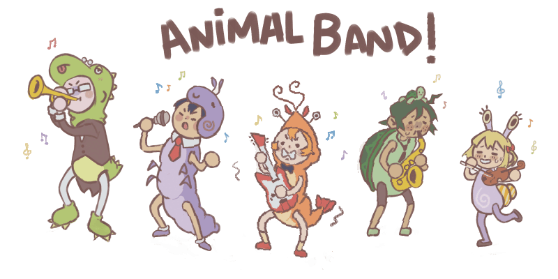 (GIF) karasuno's first-years wearing animal costume playing some jass music. CC: Animal Band!